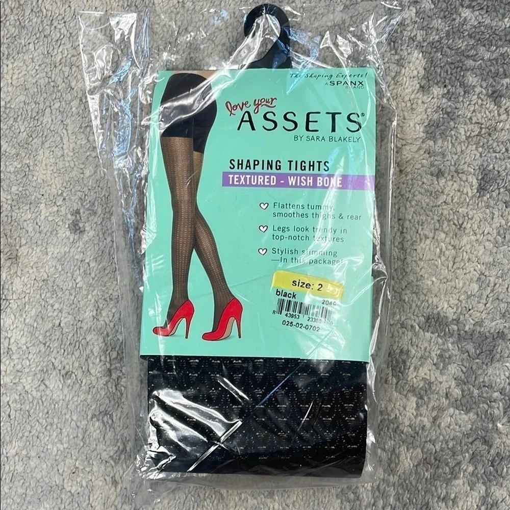 Spanx Assets Shaping Tights Textured Wish Bone Slimming Smoothing Black Sz 2